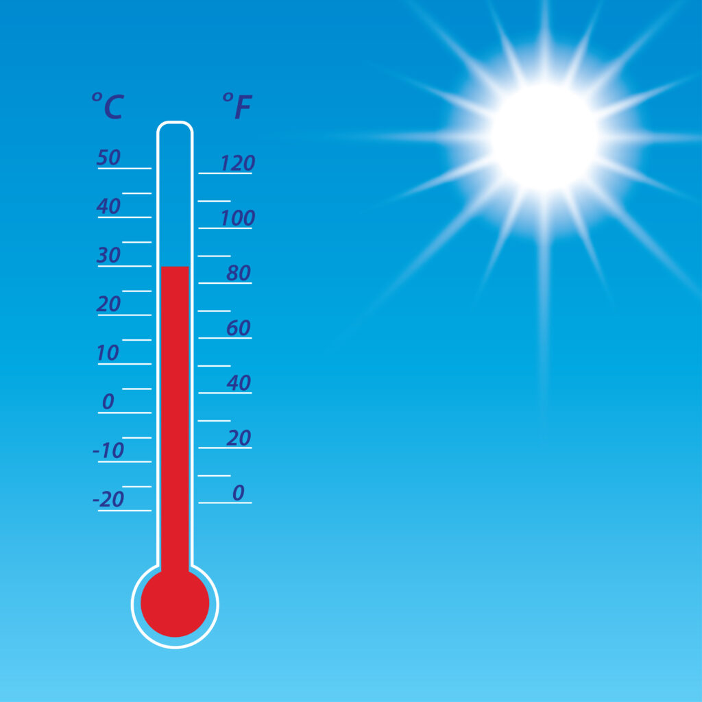 This photo show a thermometer and the sun to represent heat and cold.  Different plants like different temperatures and the outdoor temperature restricts what nutrients a plant can take up.